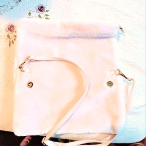 Pink Fur purse, roll up & snap closure